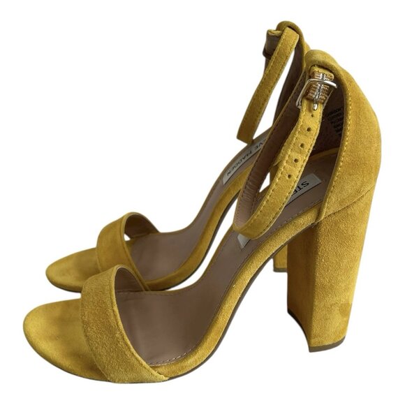 Steve Madden Carrson Yellow Suede Block Heel Sandals Womens 7.5M Excellent - Picture 6 of 9
